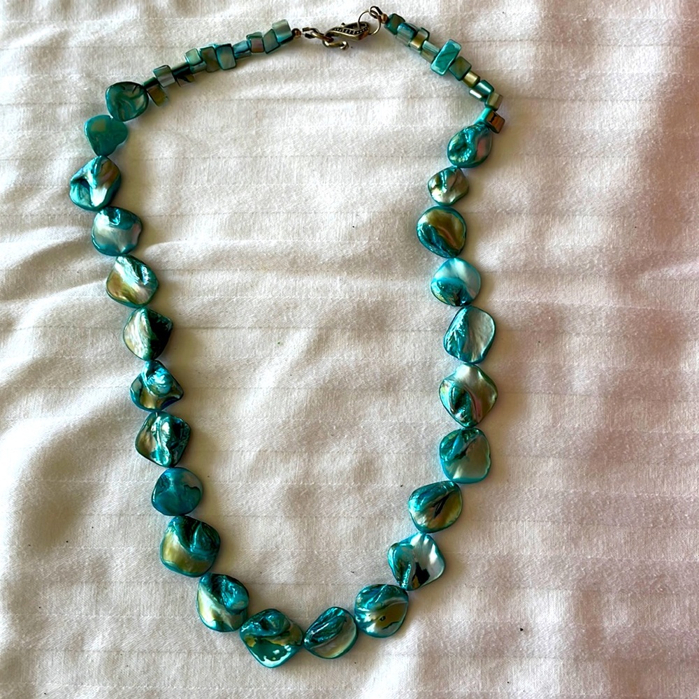 Cool blue beaded necklace, beads look like beautiful waves, never worn